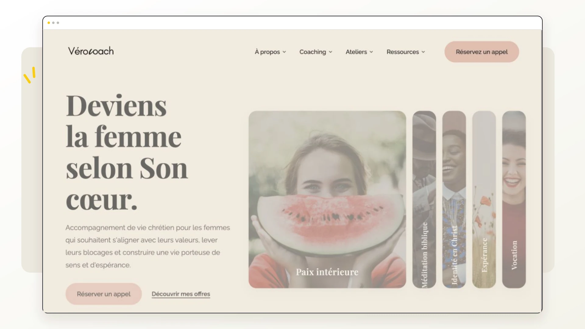 Page d'accueil du site de Véro Coaching, accompagnement de vie pour les femmes